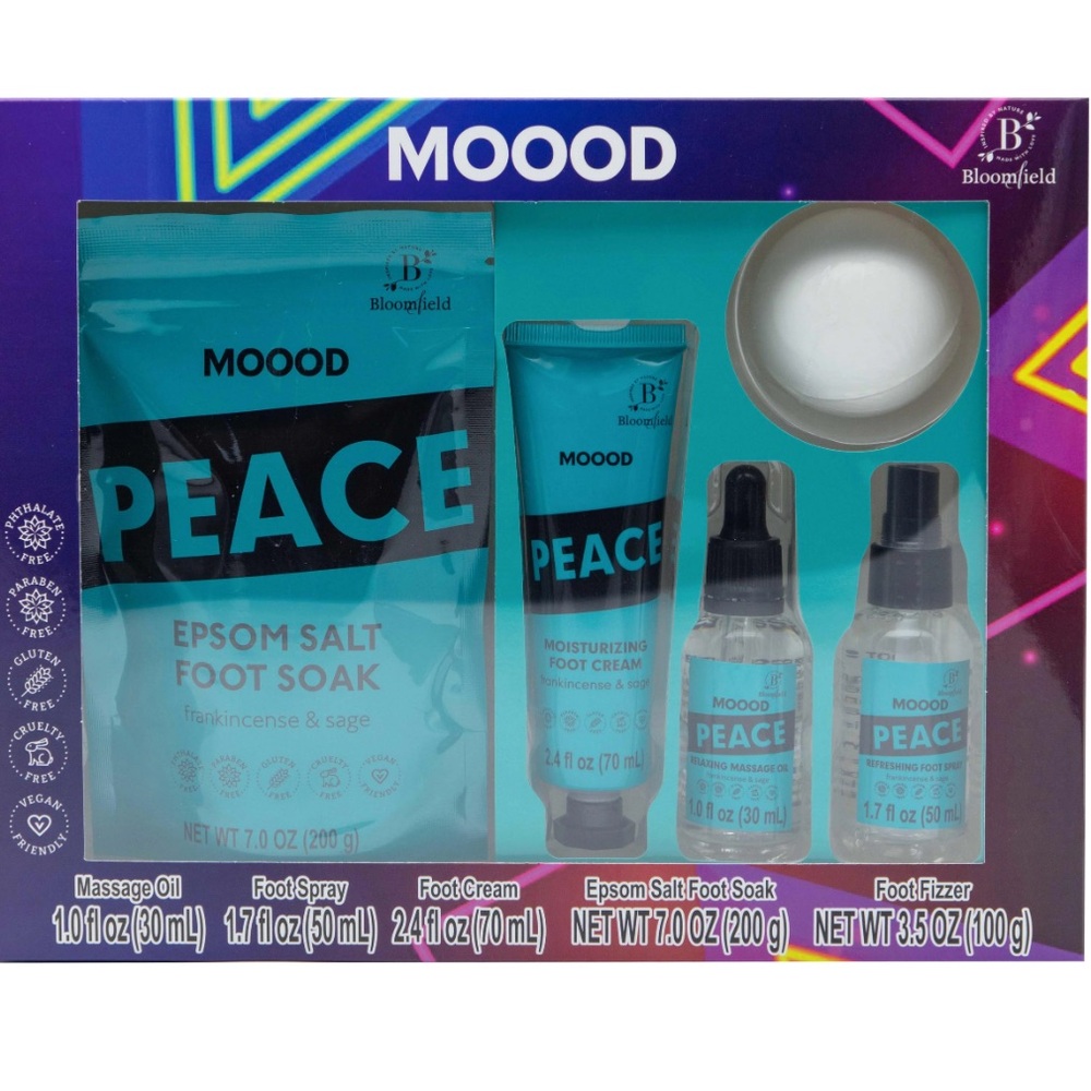 Moood by Bloomfield Peace 5 piece foot care set Frankincense & Sage, New